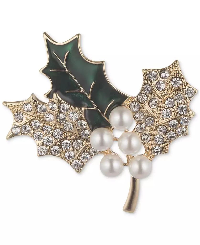 商品Anne Klein|Gold-Tone Crystal & Imitation Pearl Holly Branch Pin,价格¥127,第1张图片