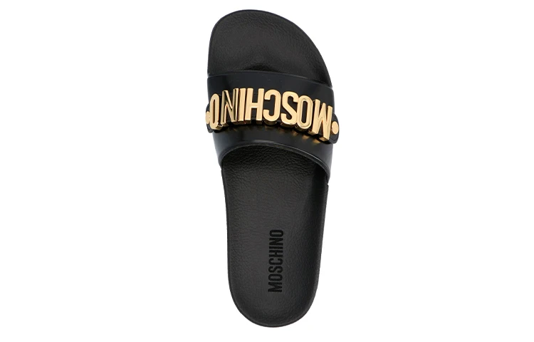 商品[国内直发] Moschino|莫斯奇诺 PVC化纤 金属徽标Logo 拖鞋 女款 黑金色,价格¥1605,第6张图片详细描述