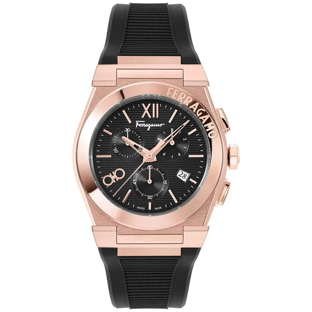 商品Salvatore Ferragamo|Salvatore Men's Swiss Chronograph Vega Black Silicone Strap Watch 42mm,价格¥9216,第1张图片