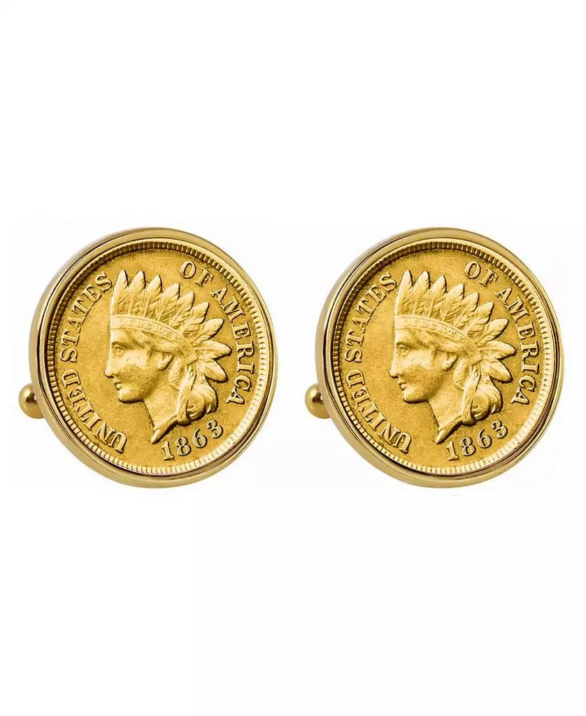 商品American Coin Treasures|Gold-Layered 1800's Indian Penny Bezel Coin Cuff Links,价格¥372,第1张图片