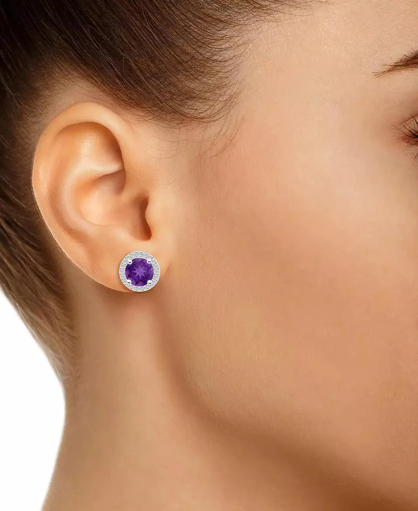 商品Macy's|Amethyst (1-1/2 ct. t.w.) and Lab Grown Sapphire (1/5 ct. t.w.) Halo Studs in 10K White Gold,价格¥9684,第2张图片详细描述
