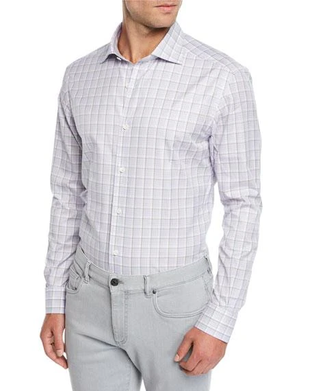 商品Zegna|Men's Traveler Check Sport Shirt,价格¥1698,第2张图片详细描述