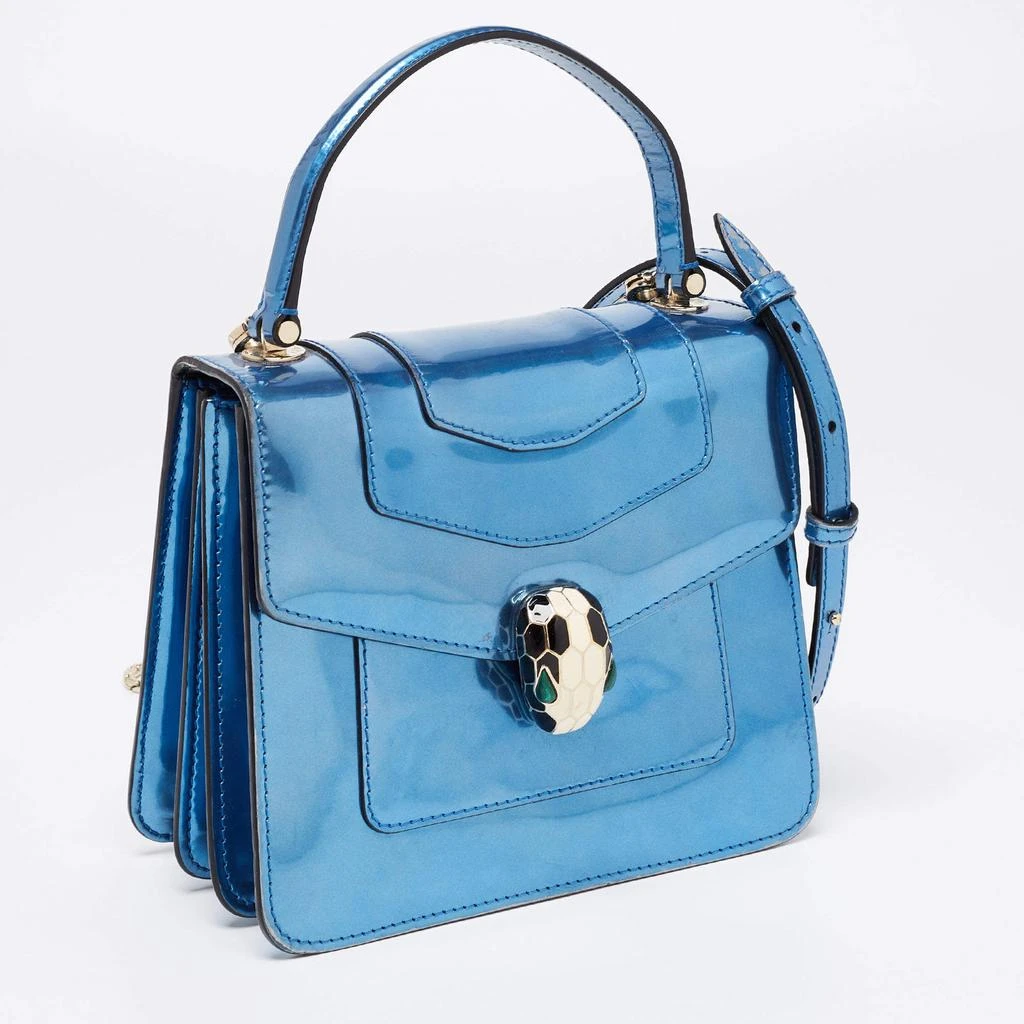商品[二手商品] BVLGARI|Bvlgari Blue Laminated Leather Serpenti Forever Flap Top Handle Bag,价格¥5267,第3张图片详细描述