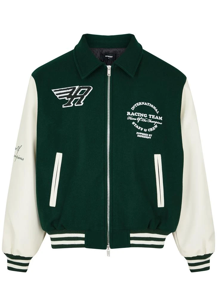 商品Represent|Wool-blend and faux leather varsity jacket,价格¥2461,第1张图片