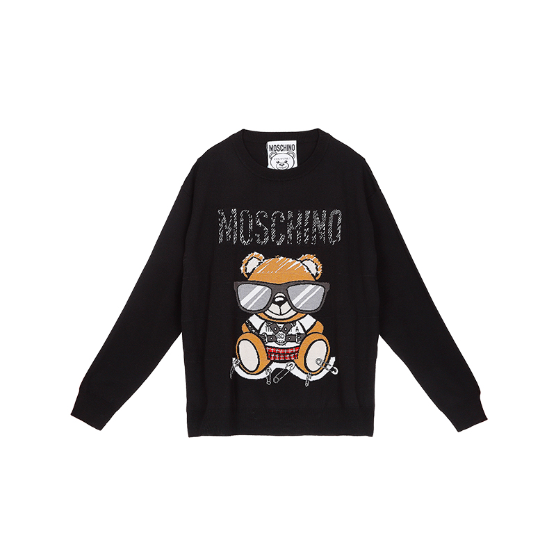 MOSCHINO/莫斯奇诺 女士棉质黑色泰迪熊长袖针织套衫 09305501 A1555 S商品第2张图片规格展示