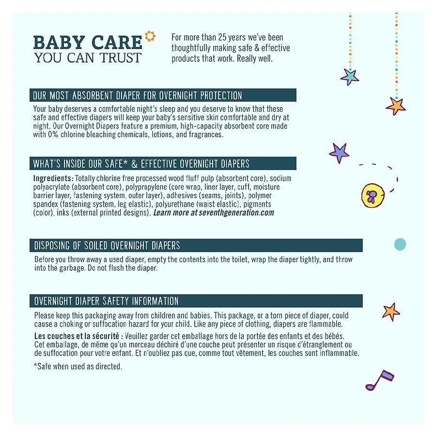 商品Seventh Generation|Overnight Baby Diapers Free & Clear Size 4 (22-37 lbs),价格¥97,第4张图片详细描述