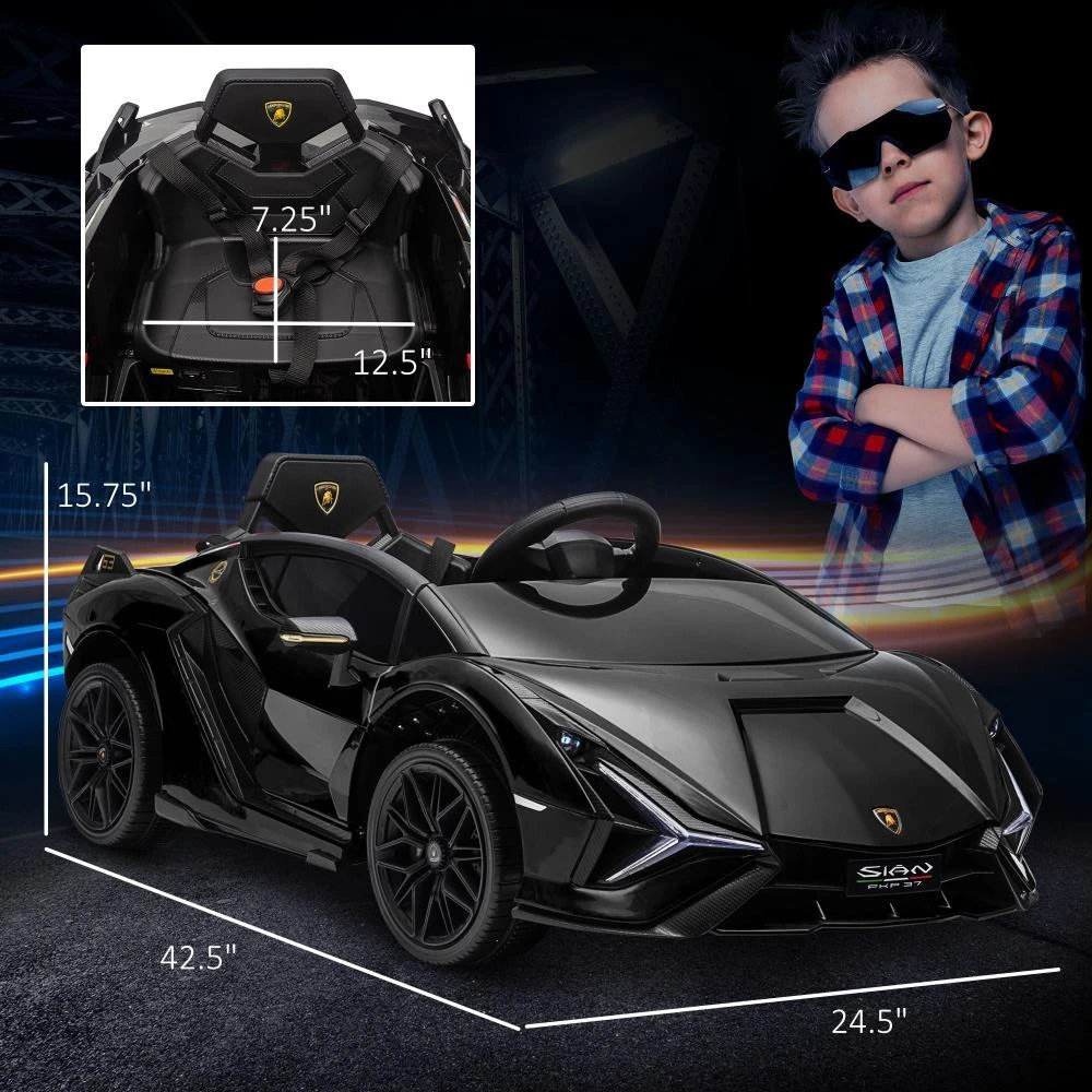 商品BreeBe|Aosom 12V Ride on Car, Lamborghini SIAN Licensed Battery Powered Electric Car for Kids with Remote Control, Horn, Music, & Headlights, Black,价格¥2773,第3张图片详细描述