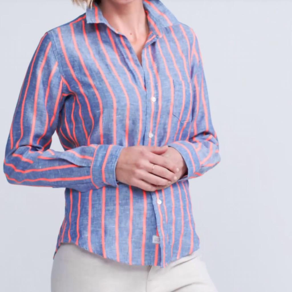 Barry Linen Shirt In Neon Pink Stripe商品第1张图片规格展示