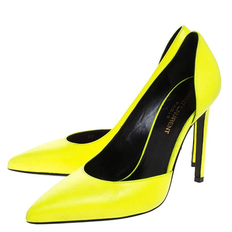 商品[二手商品] Yves Saint Laurent|Saint Laurent Paris Neon Green Leather D'orsay Pointed Toe Pumps Size 37,价格¥1163,第4张图片详细描述