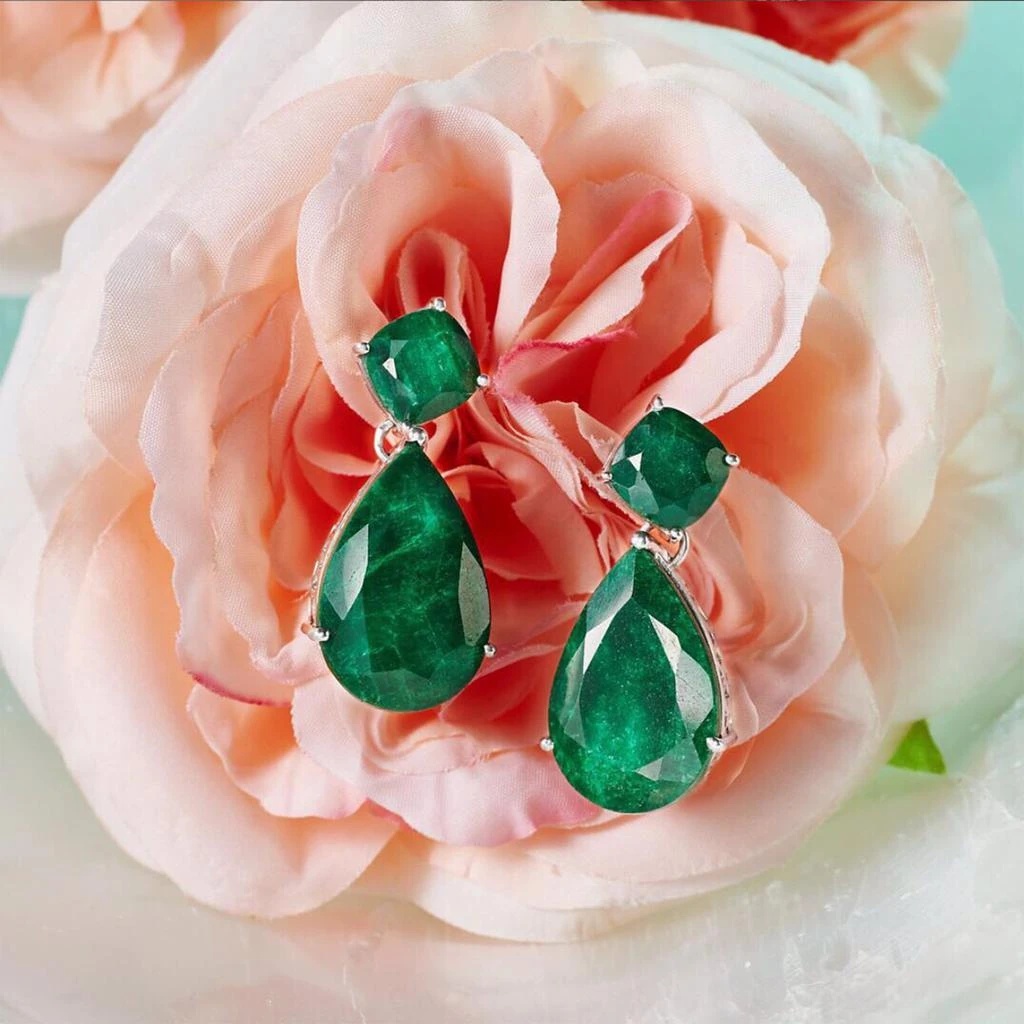 商品Ross-Simons|Ross-Simons Emerald Drop Earrings in Sterling Silver,价格¥838,第4张图片详细描述