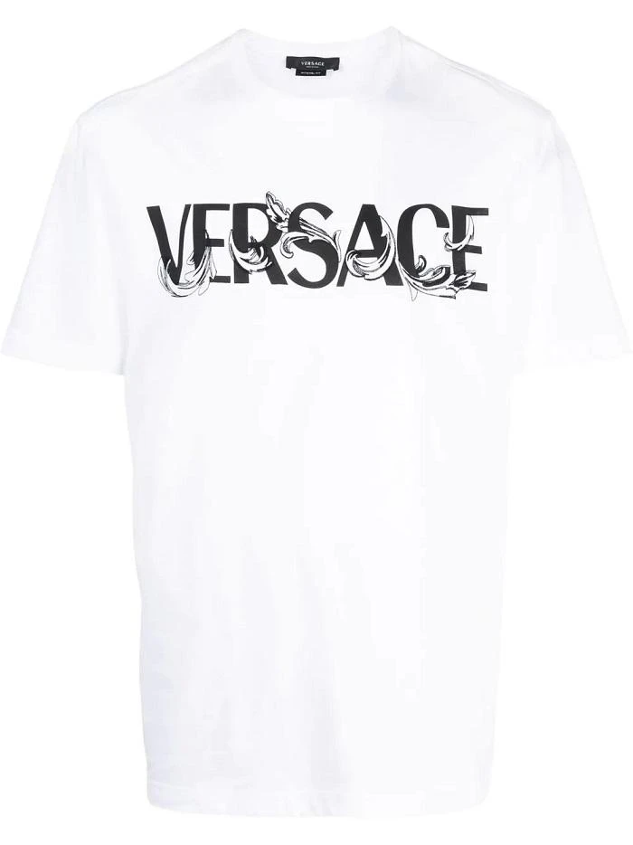 商品Versace|Men's White Barocco Logo-print T-shirt,价格¥2548,第1张图片