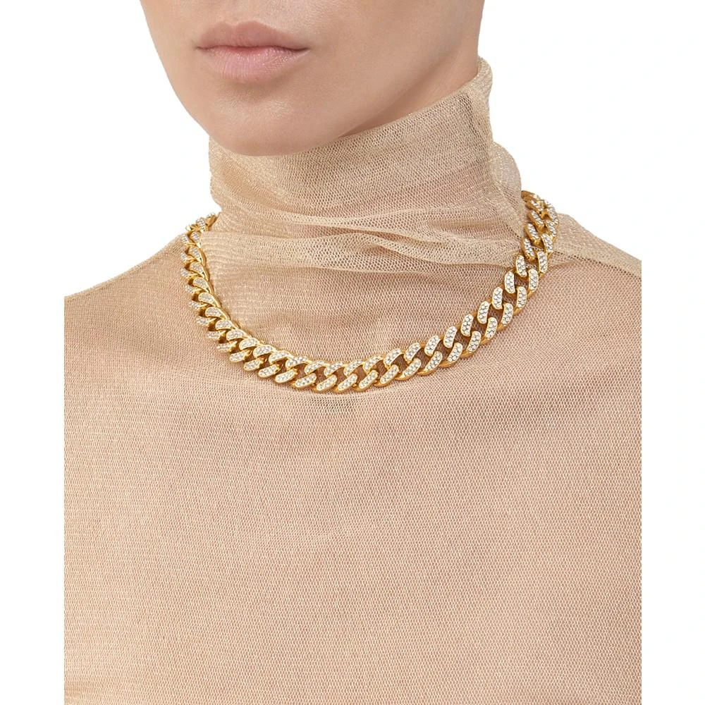 商品ADORNIA|Women's Gold-Tone Plated Crystal Thick Cuban Curb Chain Necklace,价格¥373,第4张图片详细描述