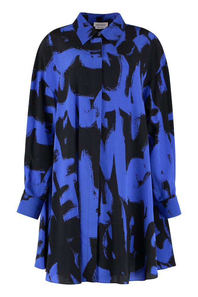 Alexander McQueen Graffiti-Printed Long-Sleeved Shirt Dress商品第1张图片规格展示