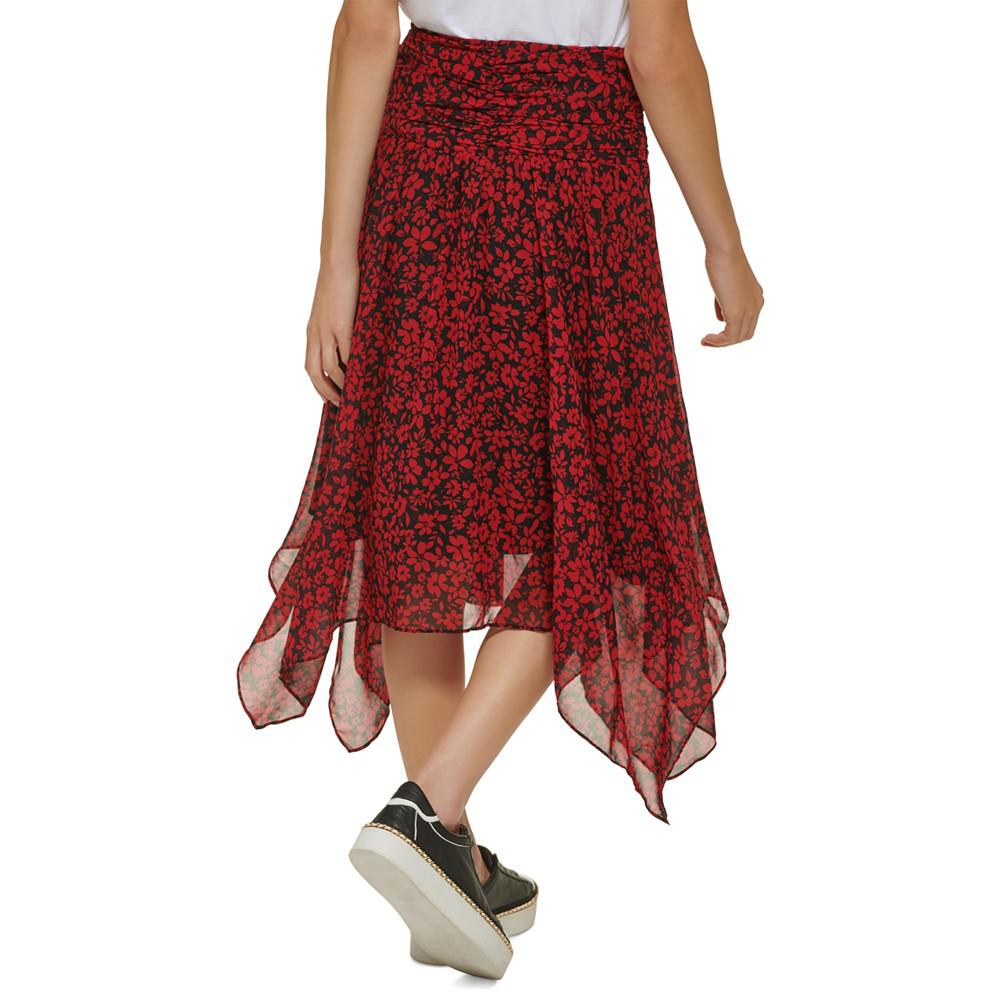 Women's Floral Ruched Handkerchief-Hem Midi Skirt商品第3张图片规格展示