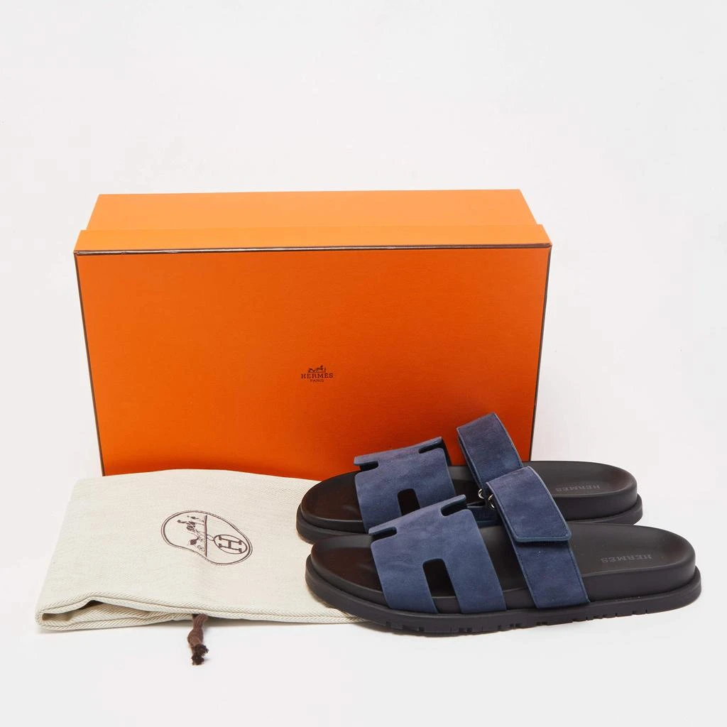 Hermes Blue/Black Suede Chypre Slide Flats Size 40 商品