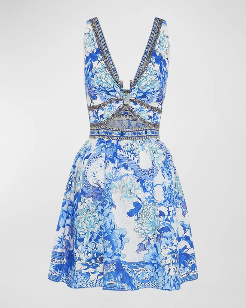 商品Camilla|Short V-Neck Cutout Linen Dress,价格¥2617,第2张图片详细描述