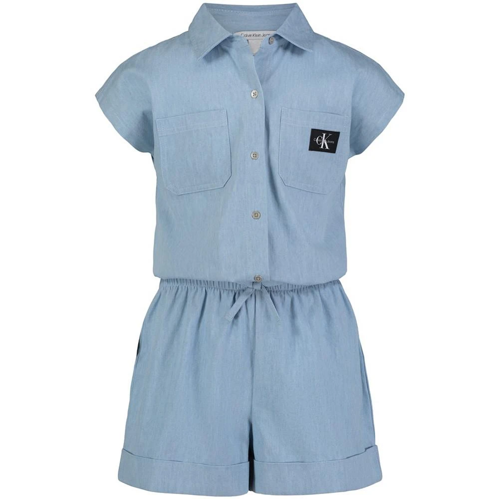 商品Calvin Klein|Big Girls Light Weight Short Sleeve Denim Romper,价格¥150,第1张图片