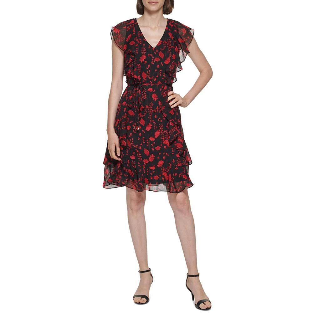 商品Tommy Hilfiger|Petite Floral-Print Ruffled Fit & Flare Dress,价格¥386,第1张图片