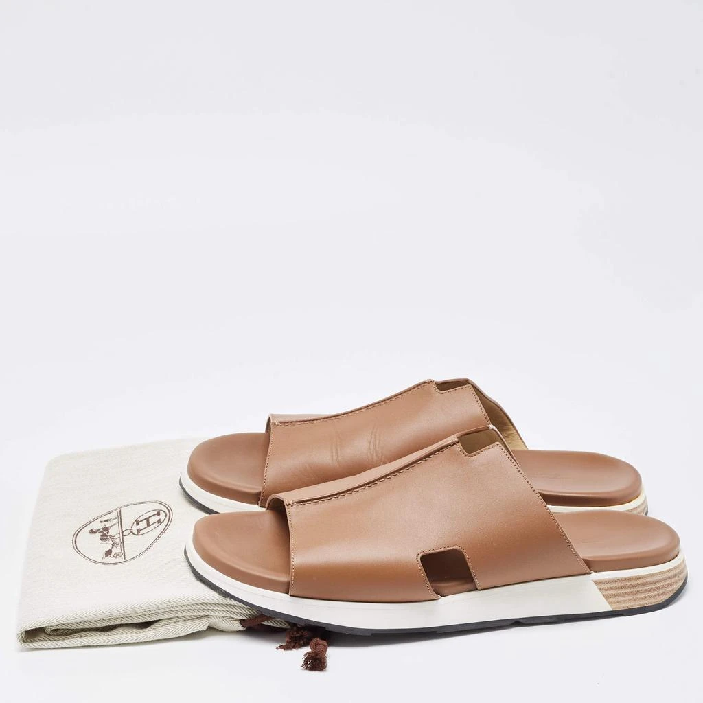 Hermes Brown Leather Pharaon Slides Size 45 商品