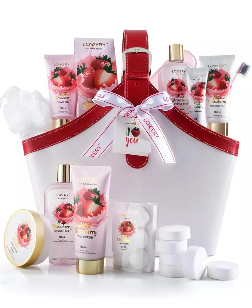 商品Lovery|Body Care Gift Set, Strawberry Milk Home Spa with Tote Bag Gift, 25 Piece,价格¥525,第1张图片