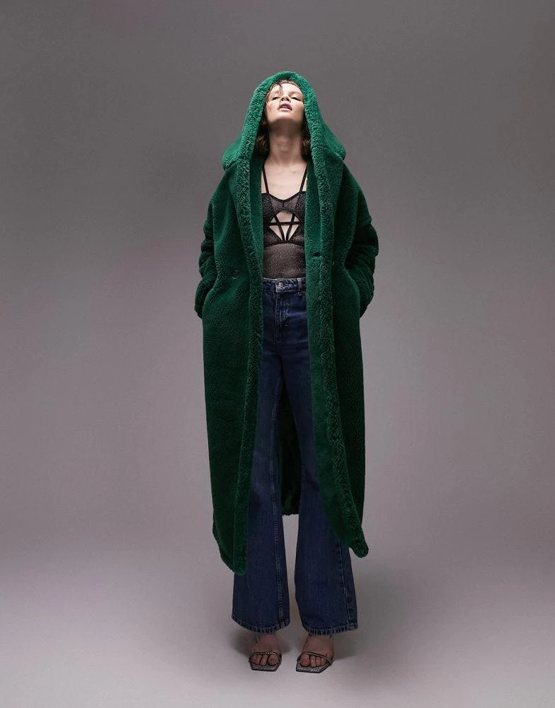 商品Topshop|Topshop hooded borg coat in green,价格¥572,第4张图片详细描述