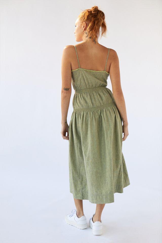 UO Ella Linen Dropped-Waist Midi Dress商品第4张图片规格展示
