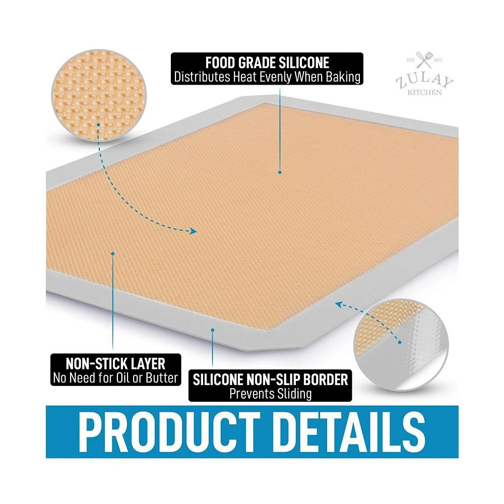 商品Zulay Kitchen|Set of 2 Reusable Non-Stick Silicone Baking Mat Sheet,价格¥96,第2张图片详细描述