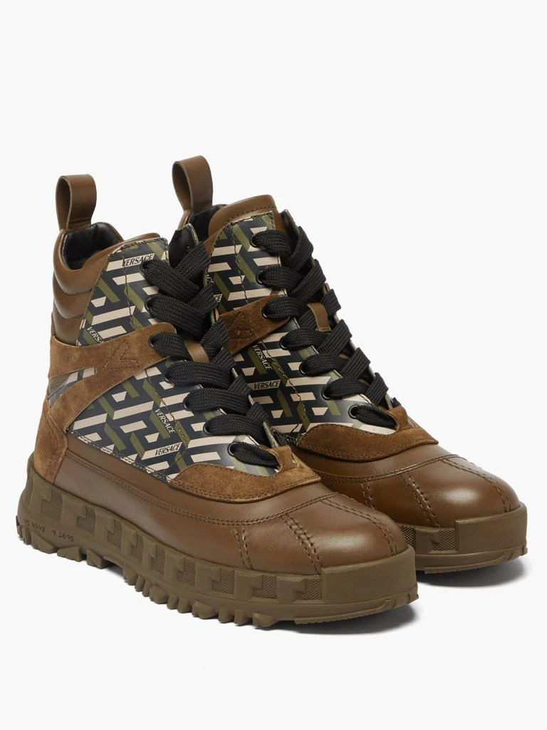 商品Versace|La Greca high-top leather and suede trainers,价格¥2453,第5张图片详细描述