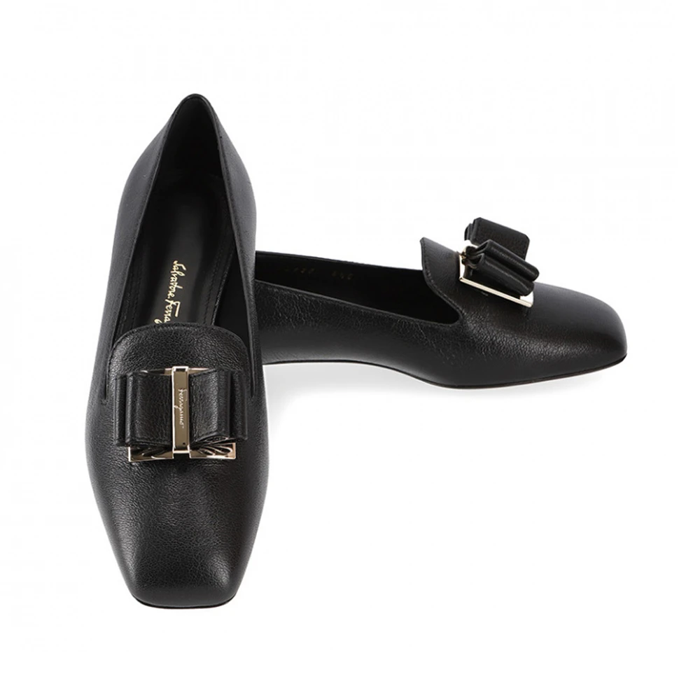 SALVATORE FERRAGAMO 女士黑色牛皮平底乐福鞋 01-R407-733751 商品