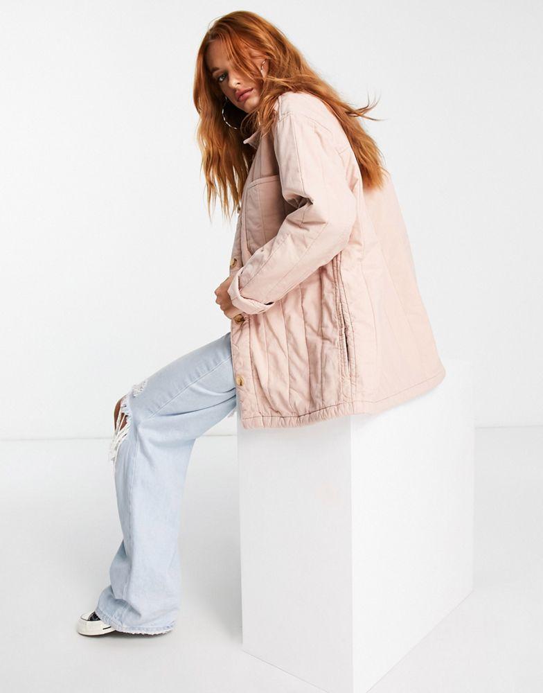 Topshop quilted shacket in rose pink商品第2张图片规格展示