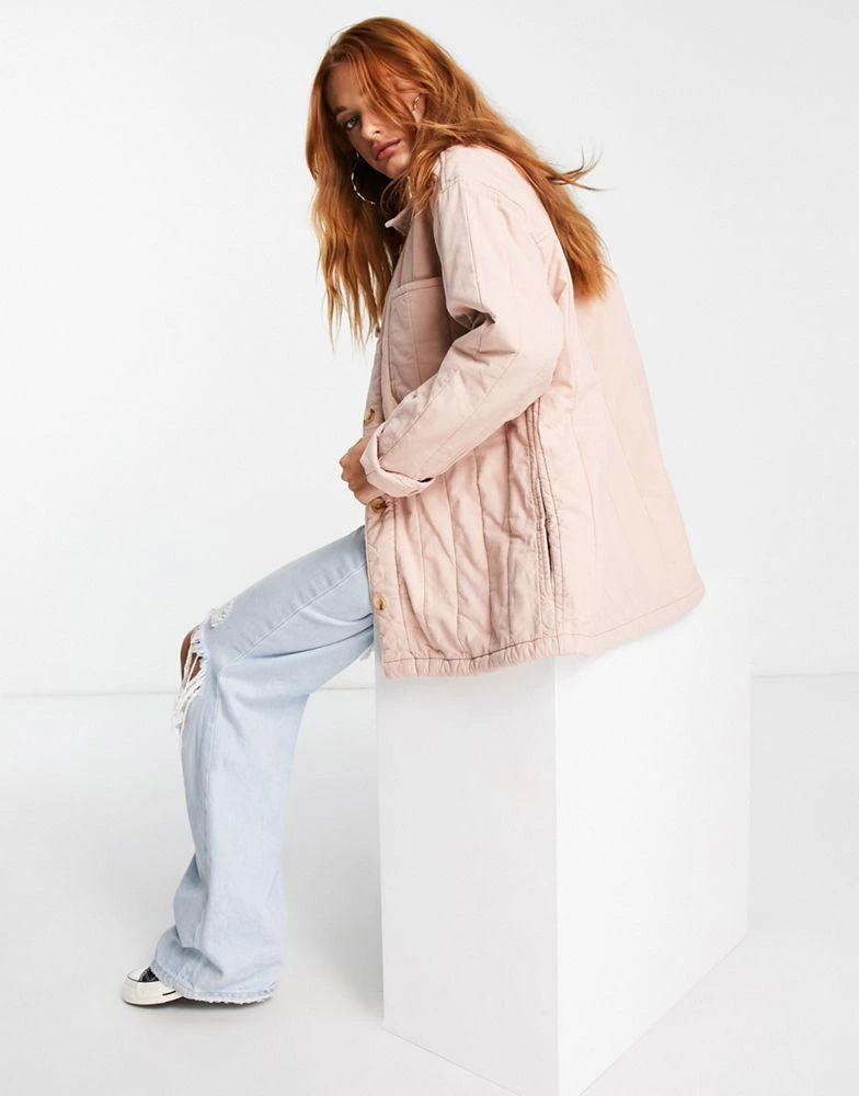 商品Topshop|Topshop quilted shacket in rose pink,价格¥251,第2张图片详细描述