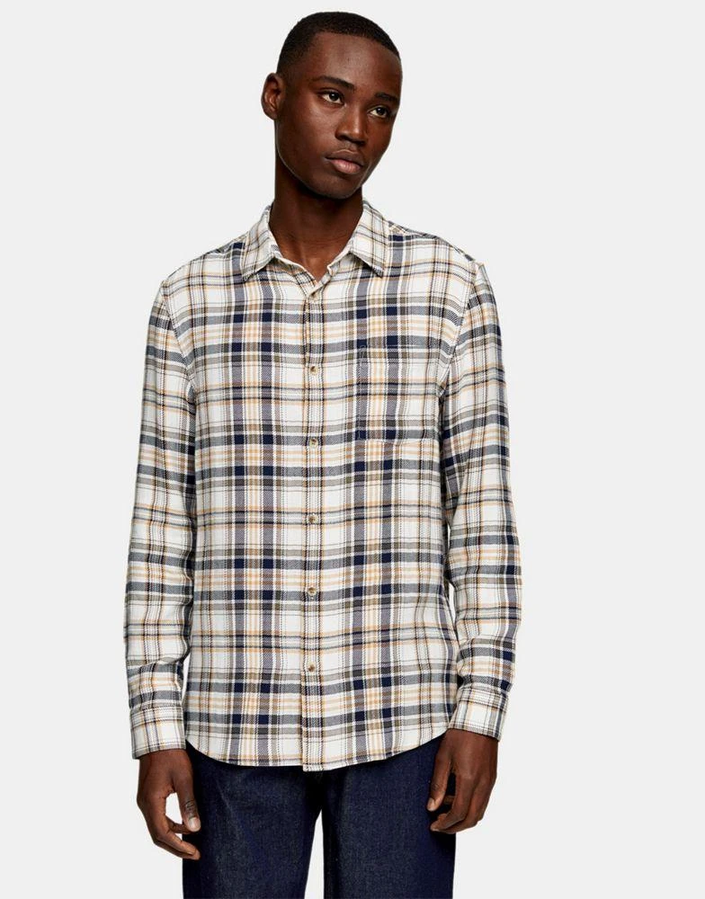 商品Topman|Topman long sleeve check shirt in khaki and yellow,价格¥141,第1张图片