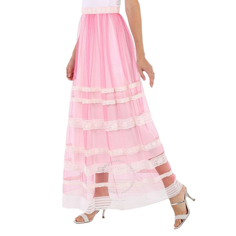 商品Burberry|Ladies Bright Pink Floral Lace-trim Tulle Maxi Skirt,价格¥2646,第2张图片详细描述