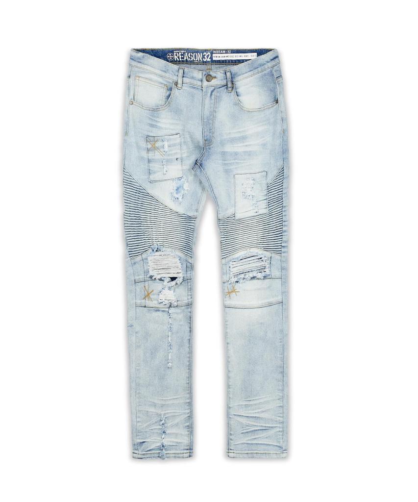 商品Reason Clothing|Fraiser Ripped Moto Details Light Blue Denim Jeans,价格¥222,第5张图片详细描述