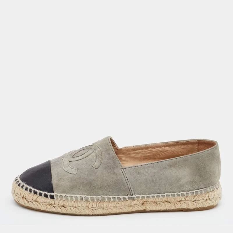 商品[二手商品] Chanel|Chanel Grey/Black Suede and Leather CC Cap Toe Espadrilles Size 39,价格¥3016,第1张图片
