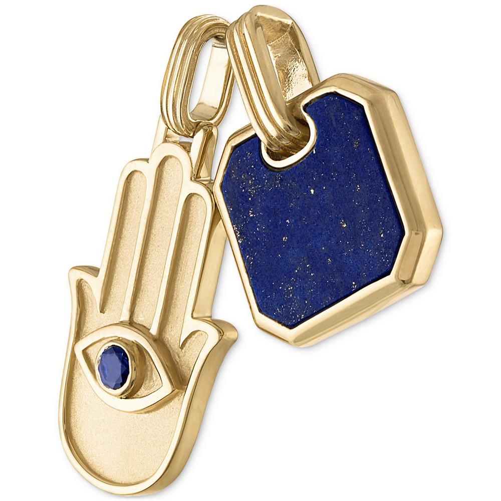 2-Pc. Set Lapis Lazuli & Cubic Zirconia Dog Tag & Hamsa Hand Amulet Pendants in 14k Gold-Plated Sterling Silver, Created for Macy's商品第2张图片规格展示