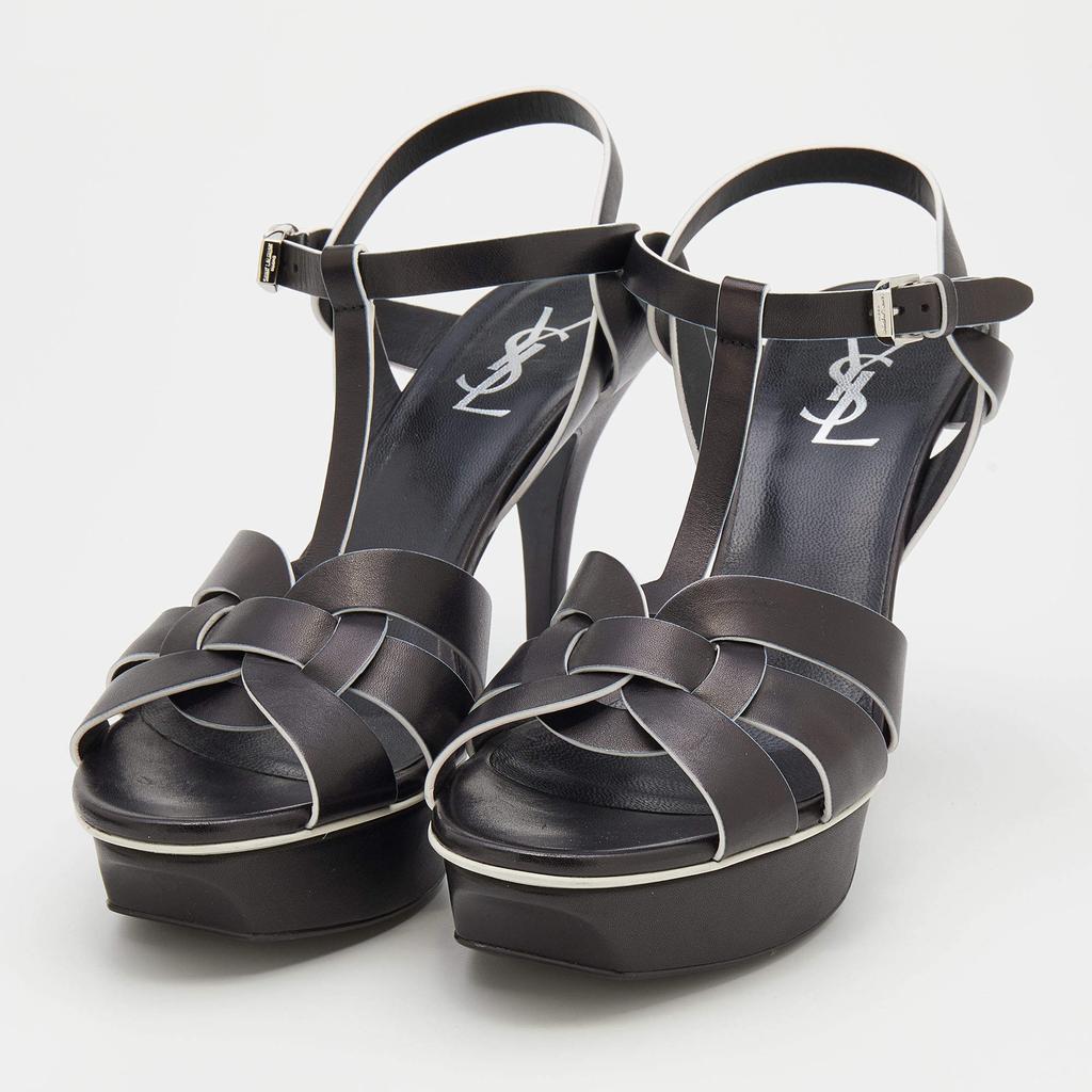 Saint Laurent Black/White Leather Tribute Platform Sandals Size 39商品第2张图片规格展示