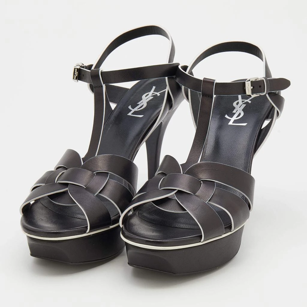 商品[二手商品] Yves Saint Laurent|Saint Laurent Black/White Leather Tribute Platform Sandals Size 39,价格¥1809,第2张图片详细描述