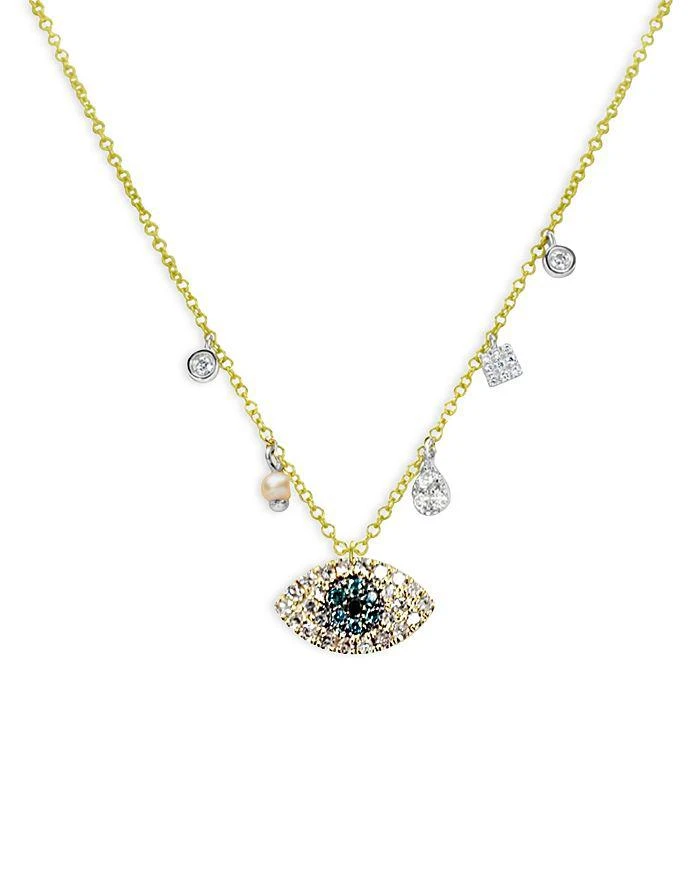 商品Meira T|14K White & Yellow Gold Multicolor Diamond & Seed Cultured Pearl Evil Eye Pendant Necklace, 18",价格¥5486,第1张图片