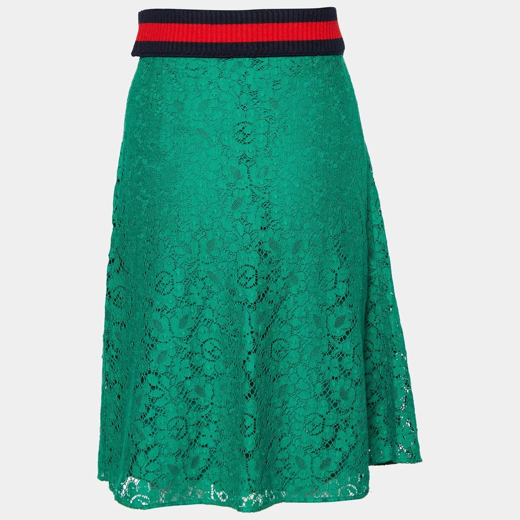 商品[二手商品] Gucci|Gucci Green Lace Ribbed Web Stripe Lace Skirt M,价格¥2564,第2张图片详细描述