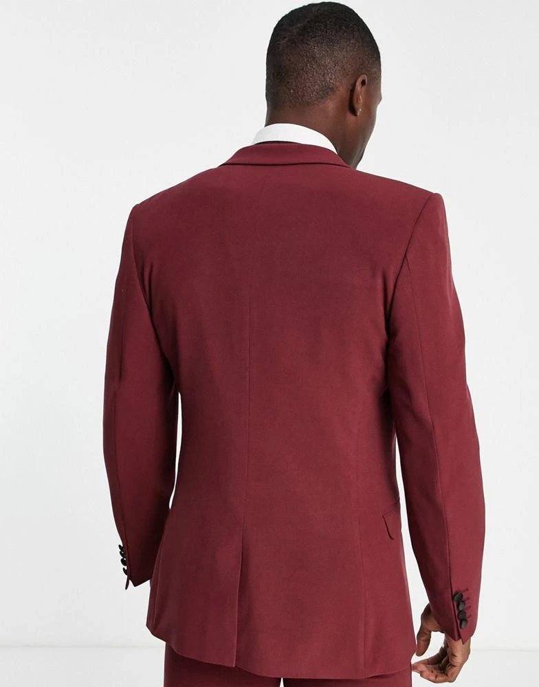 商品ASOS|ASOS DESIGN super skinny tuxedo jacket in burgundy with black lapel,价格¥413,第2张图片详细描述