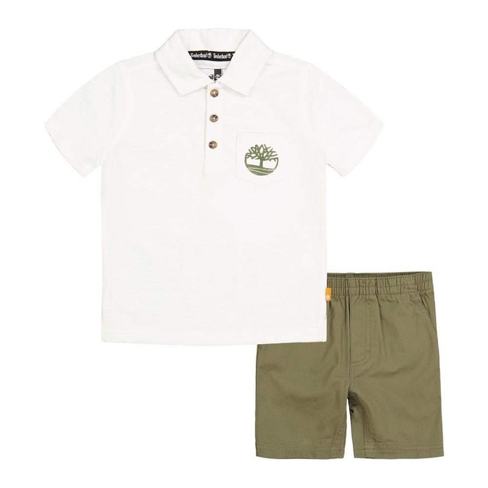 商品Timberland|Little Boys Logo Polo Shirt and Twill Shorts, 2 Piece Set,价格¥448,第1张图片