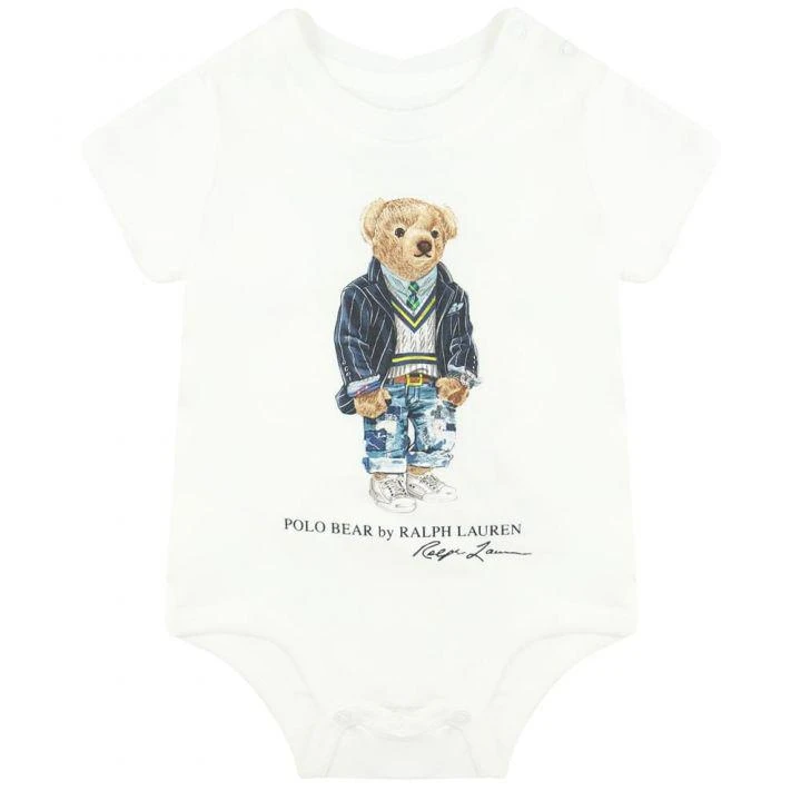 商品Ralph Lauren|White Polo Bear Bodysuit,价格¥163,第1张图片