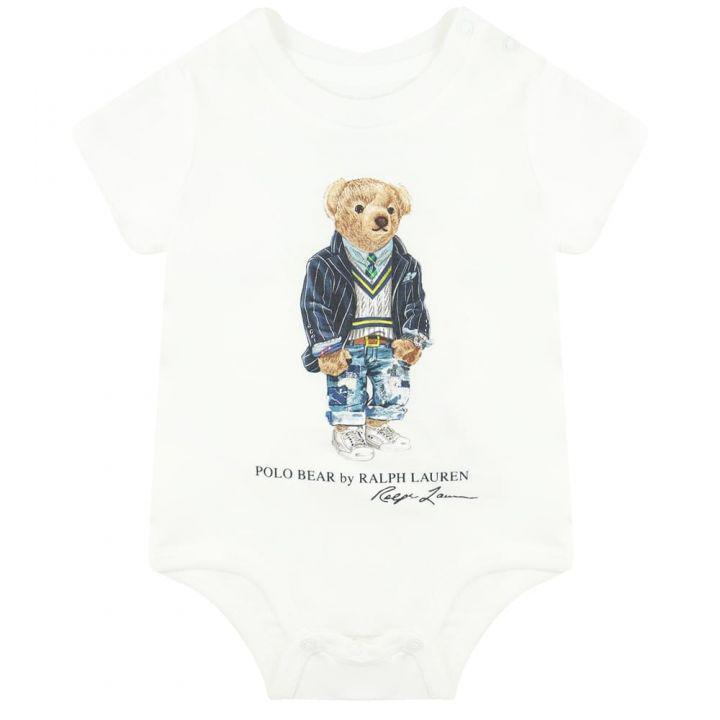 商品Ralph Lauren|White Polo Bear Bodysuit,价格¥154,第1张图片