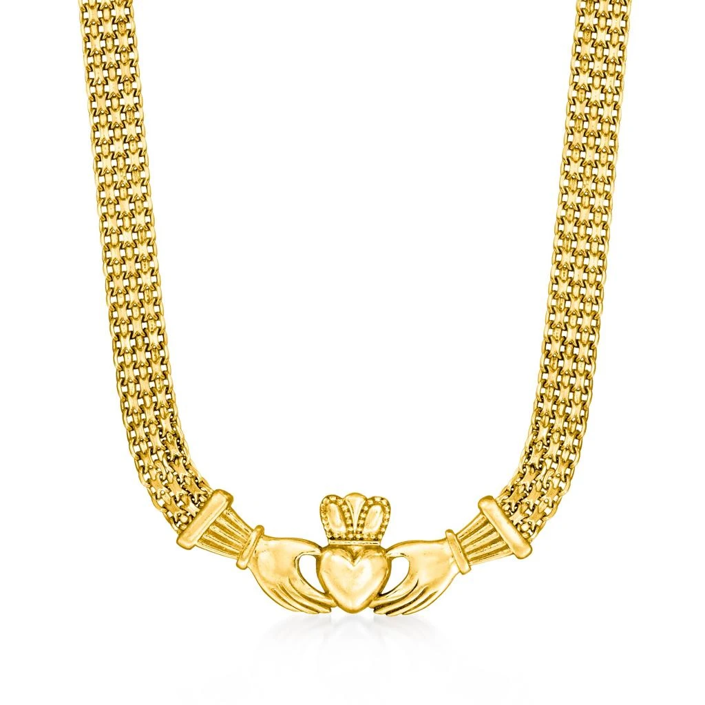 商品Ross-Simons|Ross-Simons 18kt Gold Over Sterling Bismark-Link Claddagh Necklace,价格¥946,第1张图片