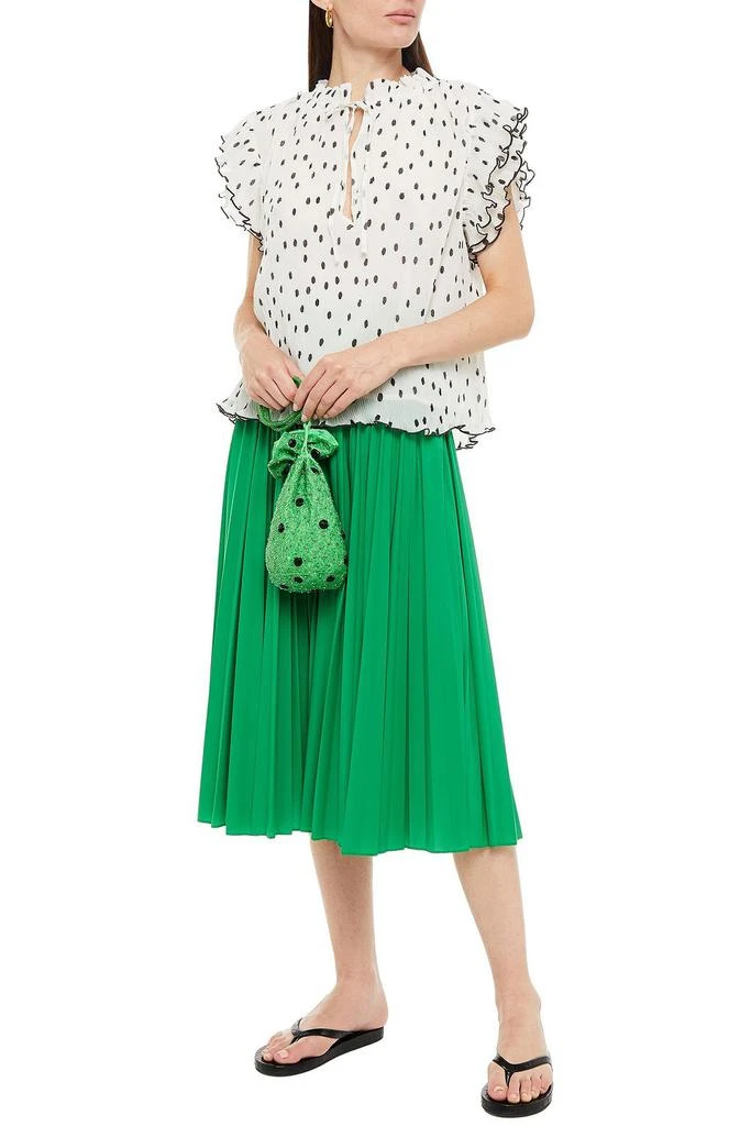 商品Ganni|Ruffle-trimmed polka-dot plissé-chiffon blouse,价格¥466,第2张图片详细描述