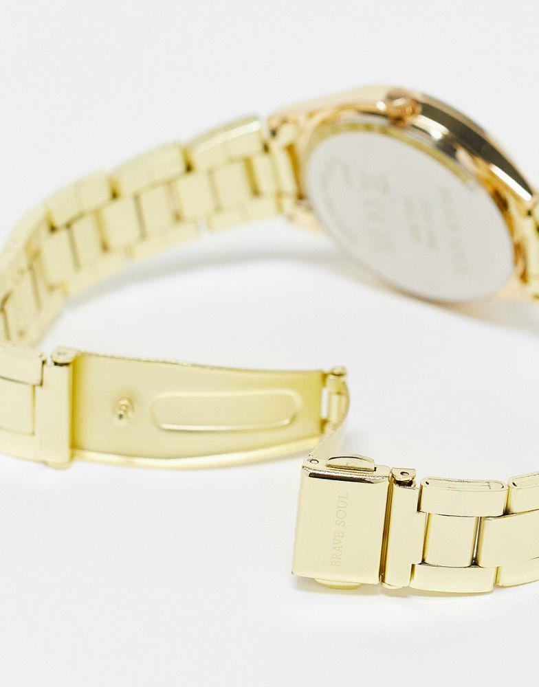 商品Brave Soul|Brave Soul chunky bracelet watch with diamante face detail in gold,价格¥174,第5张图片详细描述