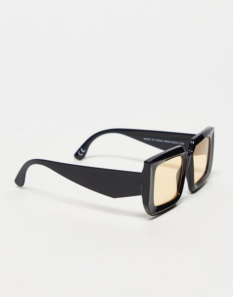 ASOS DESIGN 70s chunky oversized square sunglasses with taupe lens in black商品第2张图片规格展示