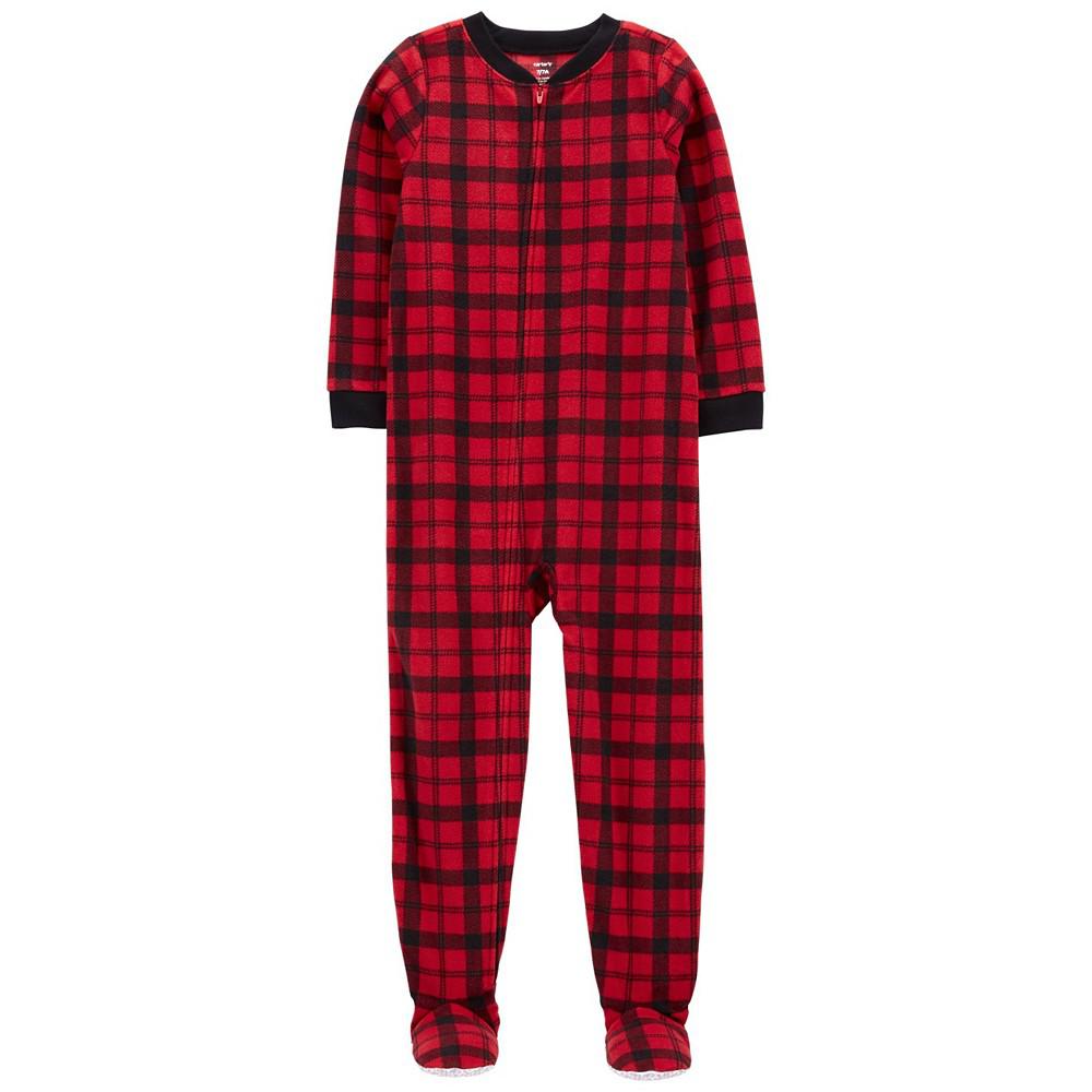 Little Kids One-Piece Plaid Fleece Footie Pajama商品第1张图片规格展示