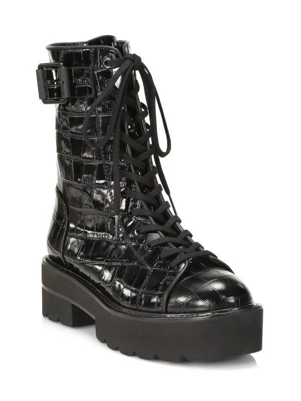 商品Stuart Weitzman|Ryder Ultralift Croc-Embossed Leather Combat Boots,价格¥1147,第2张图片详细描述